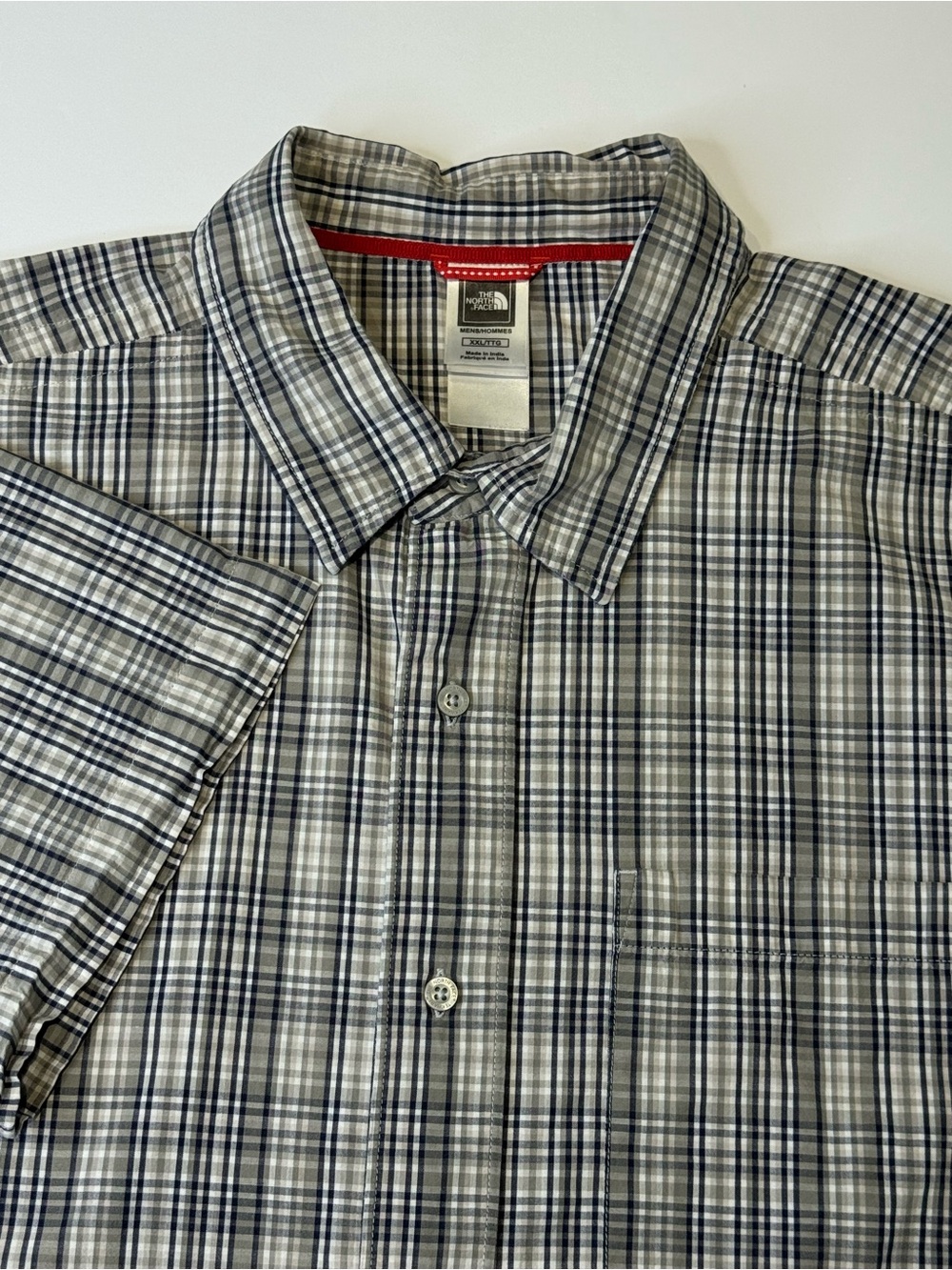 The North Face Men's XXL Short Sleeve Button Down Grey Blue Plaid Gorpcore